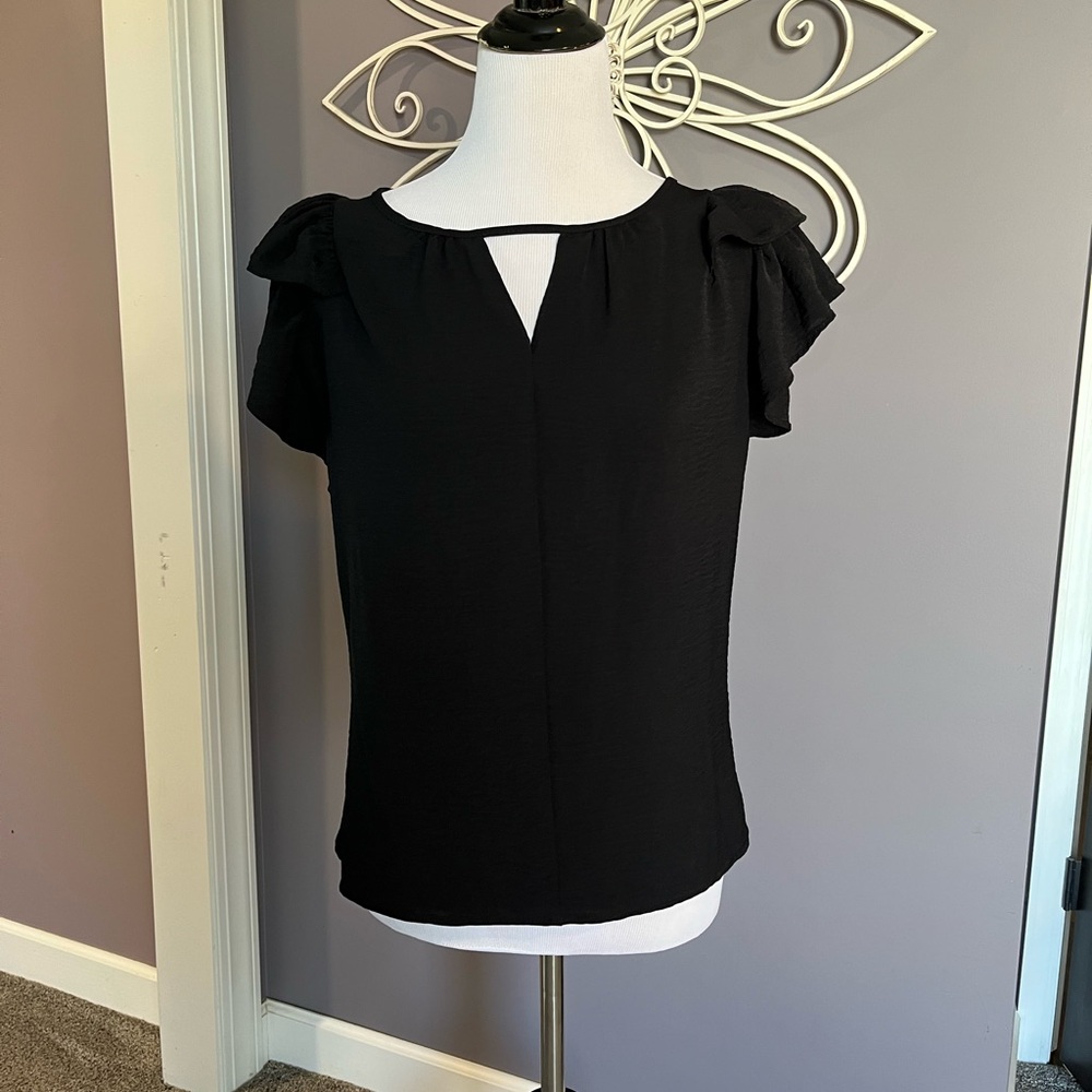 SO Black Ruffle Sleeve Blouse